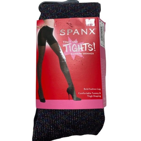 SPANX Tight End‎ Tights Women's  Sz A Black Metallic Sparkle Rainbow Shimmer NEW - Picture 1 of 15